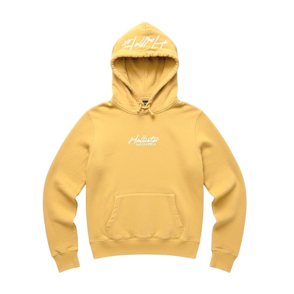 Hollister Hoodie XS Yellow Must-Have Collection Embroidered Logo Fleece Pullover